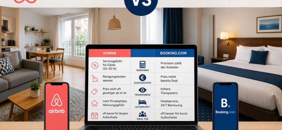 Airbnb vs Booking Vergleich mit Kosten, Gebühren und Unterkunftsunterschieden im Urlaub